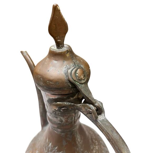 Turkish Antique Copper Dovetail Engraved Coffee or Tea Gooseneck Pot 12 Inches